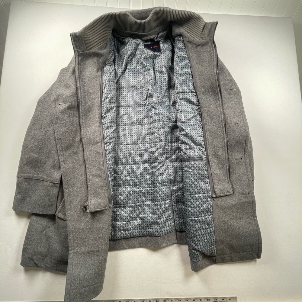 Egara Mens Gray Wool Blend Double Breasted Pea Coat with Zip Out Bib 3X NEW - Picture 2 of 9